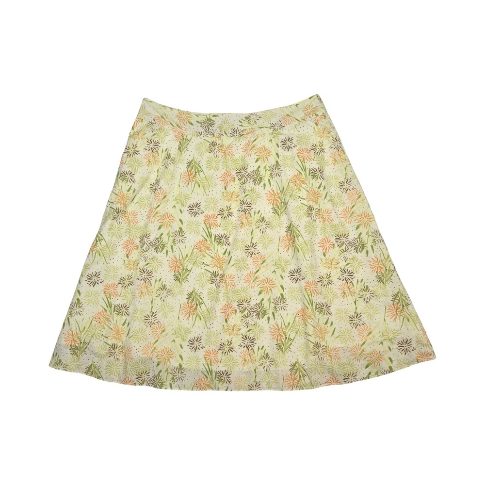 VTG Y2K Sigrid Olsen Floral Cotton A-Line Skirt Green Orange Cream LG 12 Twee